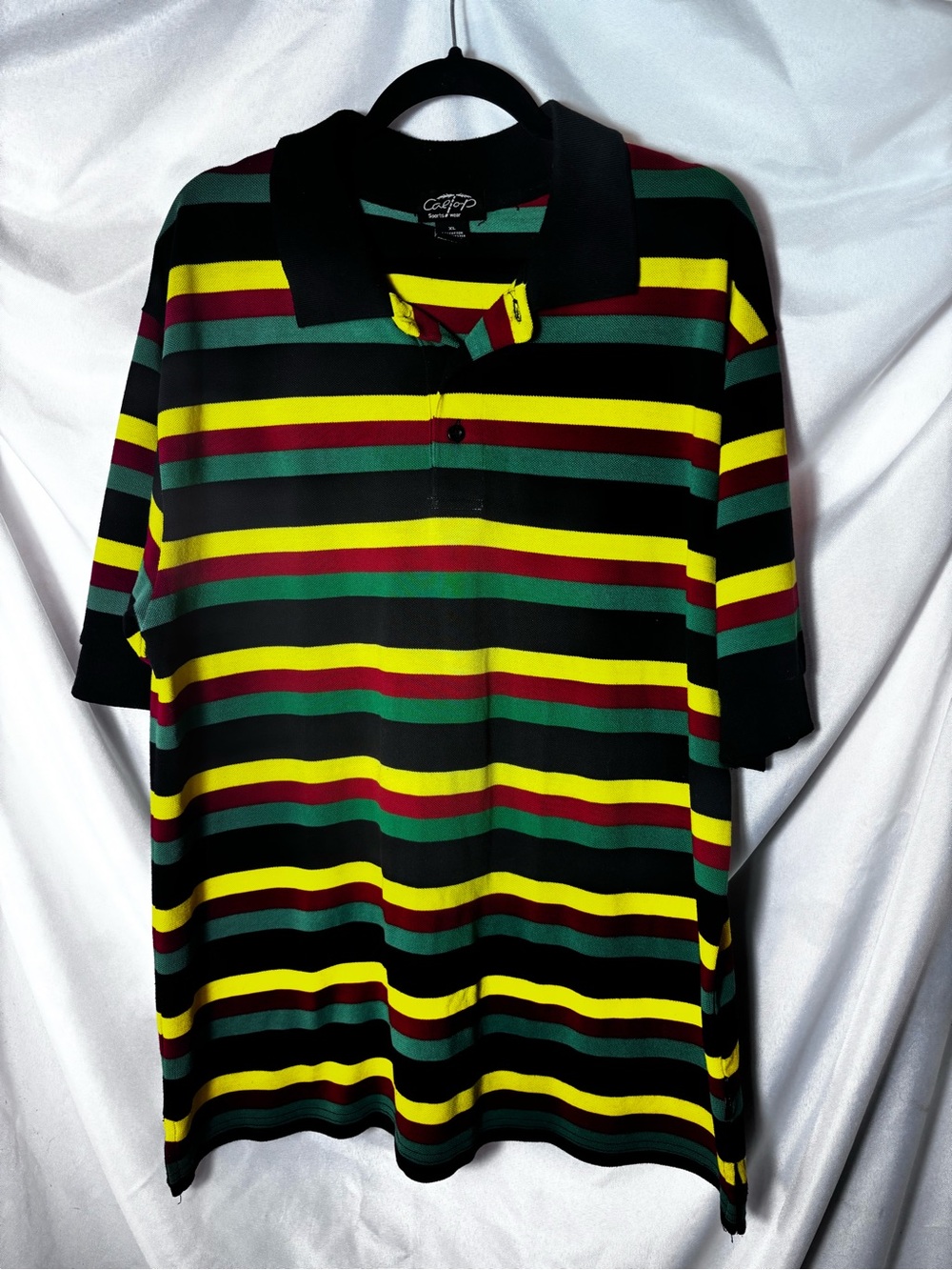 Striped Polo Shirt in Black, Yellow & Green - Casual Men's Short Sleeve